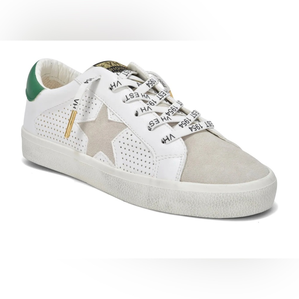 Vintage Havana White Leather Sneakers with Beige Star and Green Heel Tab
